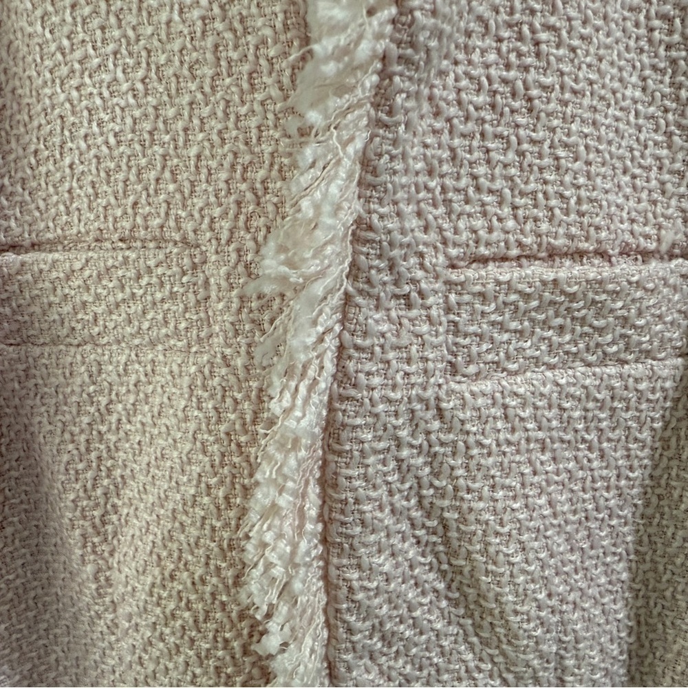 Pink Frayed Edge Fringe Women's Tweed Long Boucle Blazer barbie - Picture 11 of 11